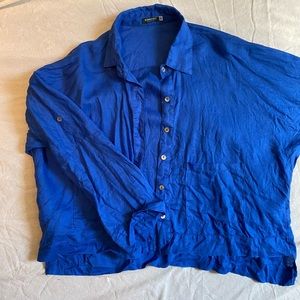 Blue Silk Linen button down shirt